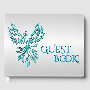 Livro De Visitas Teal Blue Phoenix nasce em Silver Personal Spine
