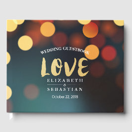 Livro De Visitas Teal Dourado Bokeh String Luzes de Casamento Guest