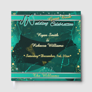 Livro De Visitas Teal & Gold Marble Design