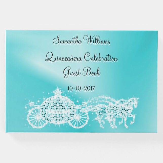 Livro De Visitas Teal Princess Coach & Horses Quinceañera (Frente)