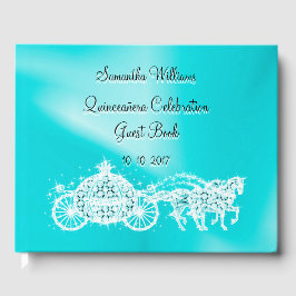 Livro De Visitas Teal Princess Coach & Horses Quinceañera