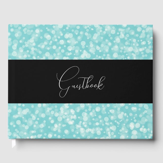 Livro De Visitas Teal Retro Speckled Bokeh Wedding (Frente)