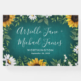Livro De Visitas Teal Sunflower Rustic Country Weding Book