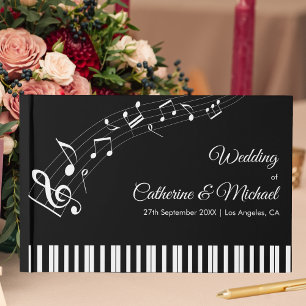 Livro De Visitas Teclas de Piano Notas Musicais Preto e Branco Casa