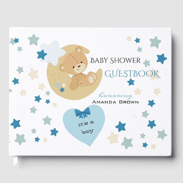 Livro De Visitas Teddy Bear Love Baby Boy Chá | (Frente)