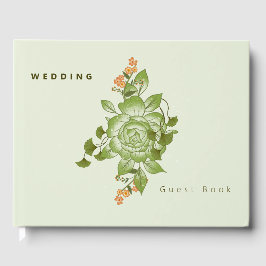 Livro De Visitas Tema de Casamento Floral Rosa Verde