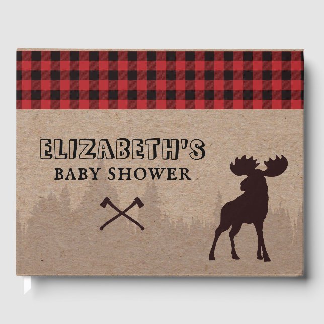 Livro De Visitas Tema de Chá de Bebê Lumberjack Xadrez Búfalo Rústi (Frente)