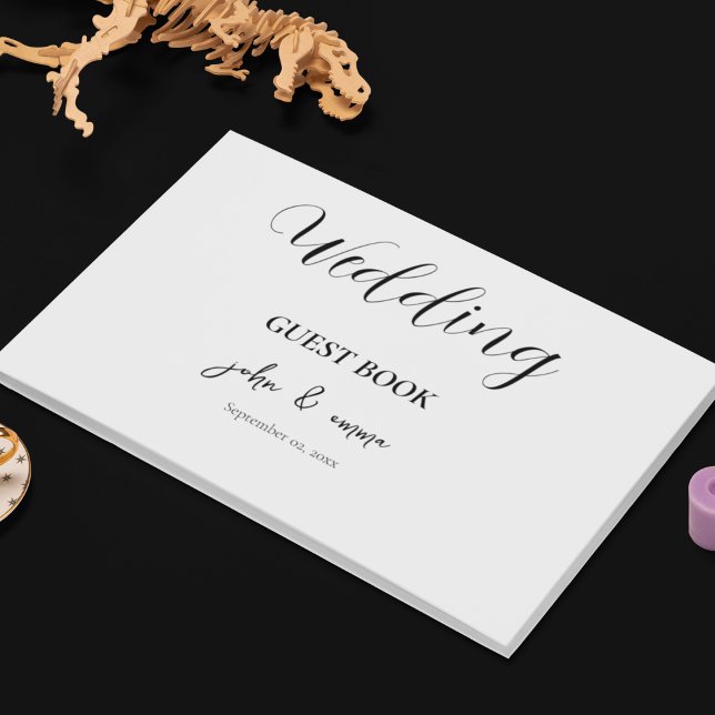 Livro De Visitas Tema Elegante de Casamento Negro e Branco (Wedding guest book in a simple gentle theme)