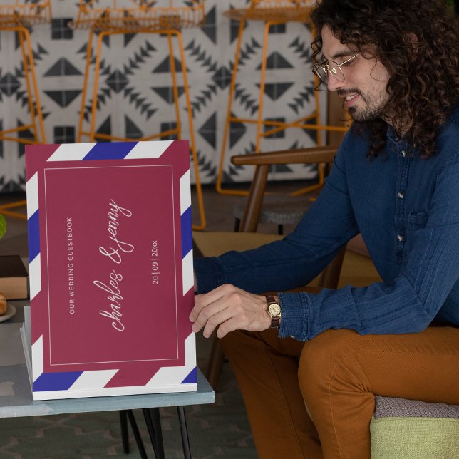 Livro De Visitas Tema Real de Casamento Vermelho e Azul (Make a memory of your guest book in your royal wedding way.)