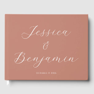 Livro De Visitas Terracota Personalizável de Script Elegante Minima