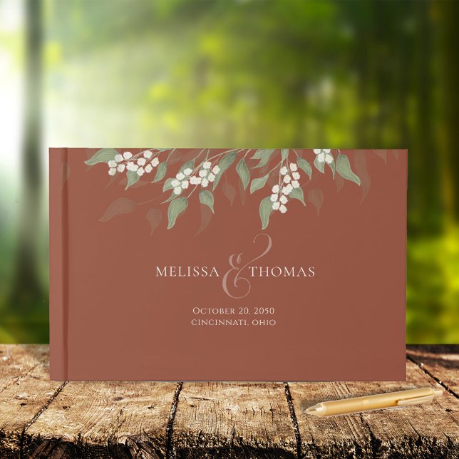 Livro De Visitas Terracotta Elegante Casamento Floral (Terracotta greenery wedding guest book)
