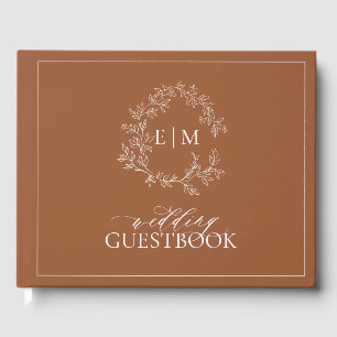 Livro De Visitas Terracotta Leafy Crest Monograma Casamento