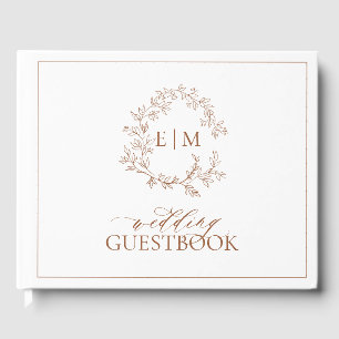 Livro De Visitas Terracotta Leafy Crest Monograma Casamento