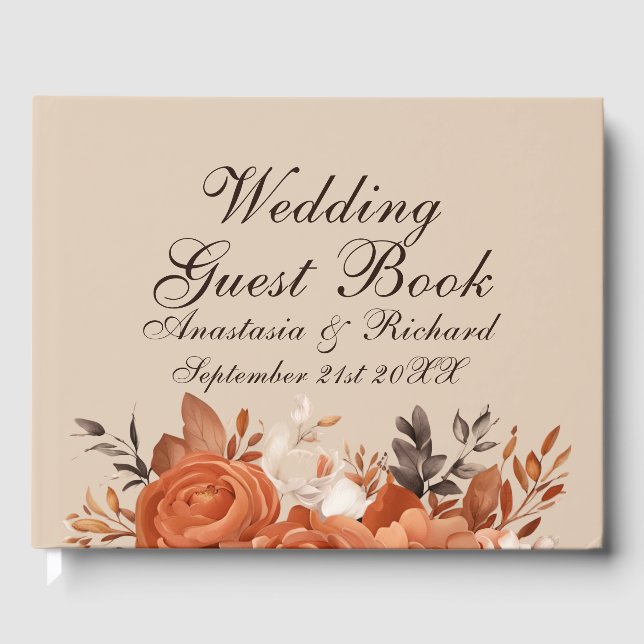 Livro De Visitas Terracotta leve e Casamento Laranja Queimado (Frente)