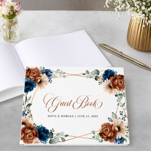 Livro De Visitas Terracotta Marinho Blue Greenery Casamento Geométr