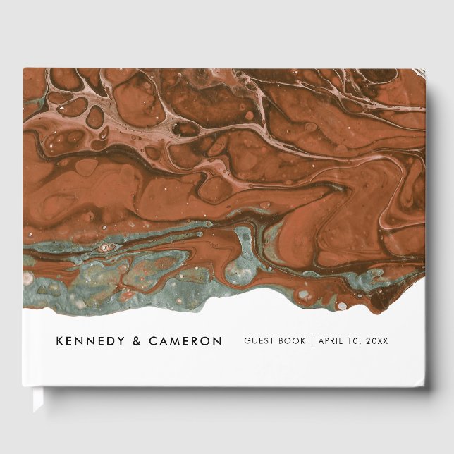 Livro De Visitas Terracotta Orange & Teal Minimalist Marble (Frente)