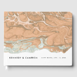 Livro De Visitas Terracotta Peach & Mint Minimalista Marble Guest