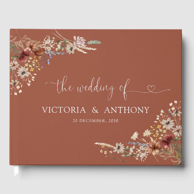Livro De Visitas Terracotta Tiny Wildflower Weding Guest Book (Frente)