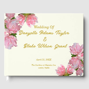 Livro De Visitas Texto Dourado Chic, Azaleas rosa e Casamento de Iv
