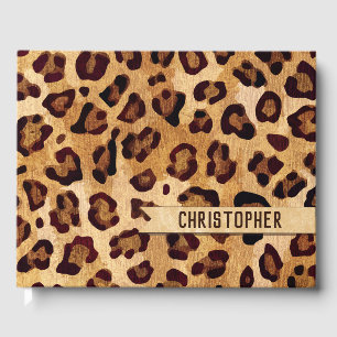 Livro De Visitas Texto Rústico: Leopard Print Add Name