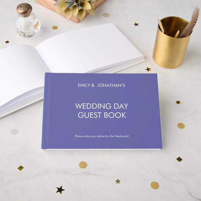 Livro De Visitas Texto Simples Personalizado Dia de Casamento Azul (Frente aberta)