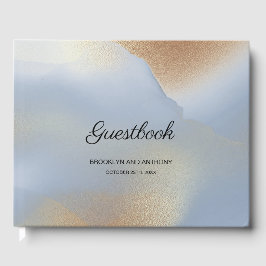 Livro De Visitas Textura Azul e Dourada