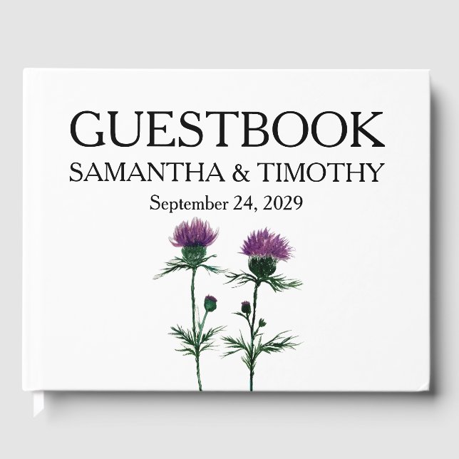 Livro De Visitas Thistle Scottish Watercolor Floral Wedding (Frente)
