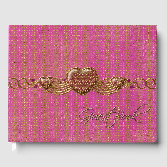 Livro De Visitas Tic Pink e Dourado Hearts Wedding Book (Frente)