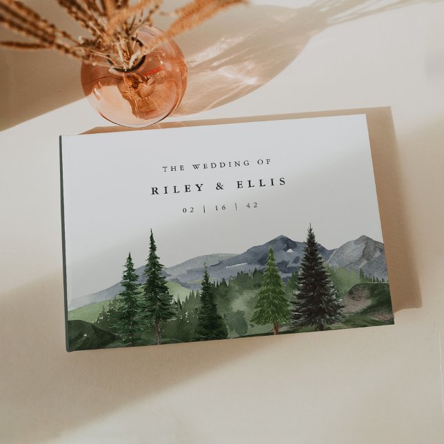 Livro De Visitas Timberline | Watercolor Mountain Forest Wedding (Criador carregado)