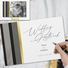 Livro De Visitas Tipografia Elegante Casamento Dourado de Stripe Br