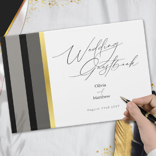 Livro De Visitas Tipografia Elegante Casamento Dourado de Stripe Br