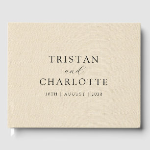 Livro De Visitas Tipografia Personalizada Cream Faux Linen