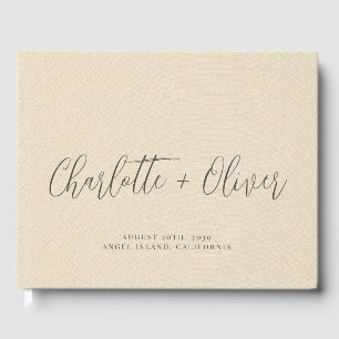 Livro De Visitas Tipografia Personalizada Cream Faux Linen Wedding