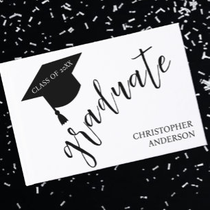 Livro De Visitas Toca de Graduado Minimalista Preto e Branco Gradua