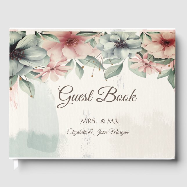 Livro De Visitas Traço De Pincel Elegante,Casamento Floral (Frente)