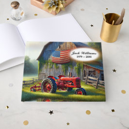 Livro De Visitas Trator Vermelho e Celeiro Antigo com Bandeira Amer