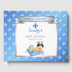 Livro De Visitas Travesseiro Fleur Azul Prata para Bebê Menino Prín