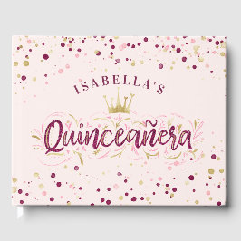 Livro De Visitas Trendy Blush Burgundy e Confetti Quinceañera Doura