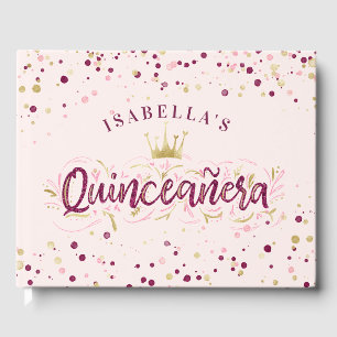 Livro De Visitas Trendy Blush Burgundy e Confetti Quinceañera Doura