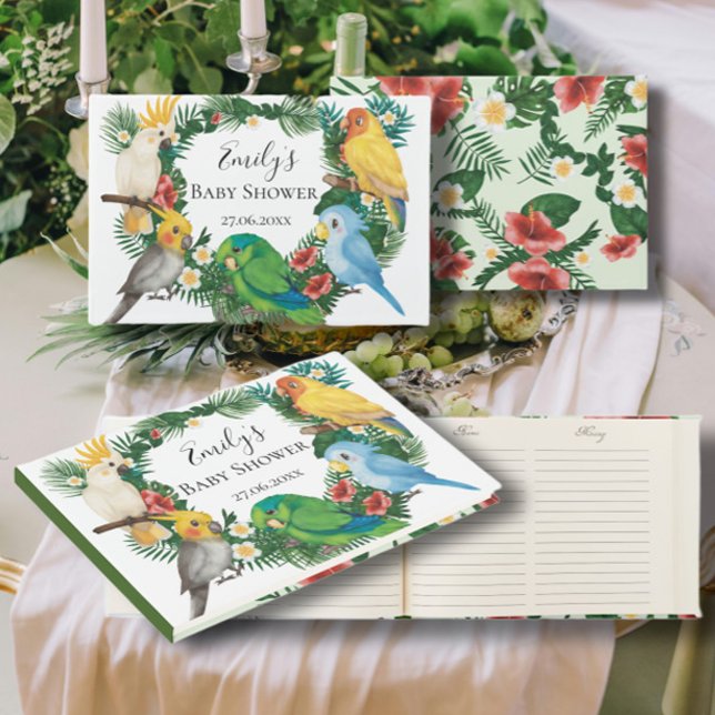 Livro De Visitas Trendy Greenery Tropical Parrots Chá de fraldas (Criador carregado)