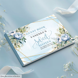 Livro De Visitas Trendy Pastel Blue Floral Sweet Dezesseis 16º