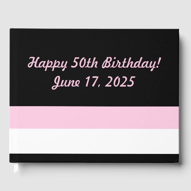 Livro De Visitas Très Chic Black, White e Pink Strips (Frente)
