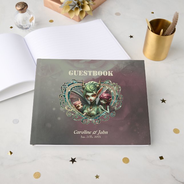 Livro De Visitas Três fadas, os companheiros do coração mágico. (Frente aberta)