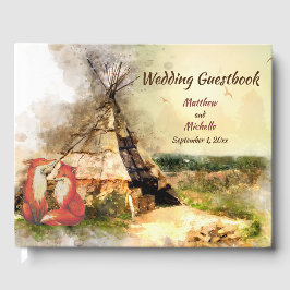 Livro De Visitas Tribal Tipi e Raposas no Casamento de Teepee de Am