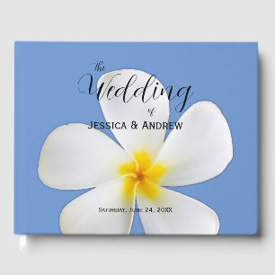 Livro De Visitas Tropical Floral, Plumeria Branca em Azul, Casament