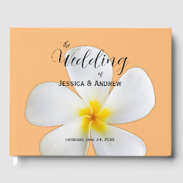 Livro De Visitas Tropical Floral, Plumeria Branca Laranja, Casament