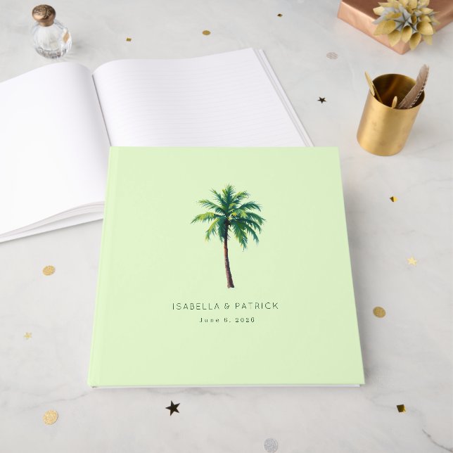 Livro De Visitas Tropical Mint Minimalist Palm Tree (Frente aberta)
