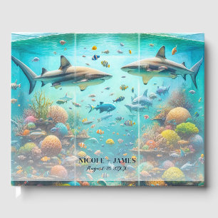Livro De Visitas Tubarao & Peixe Aquatico Aquarela Aquario Casament