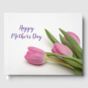 Livro De Visitas Tulipas Cor-de-Rosa de Script Puro do feliz dia de