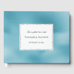 Livro De Visitas Turquesa Aqua Blue Silver Glitz
